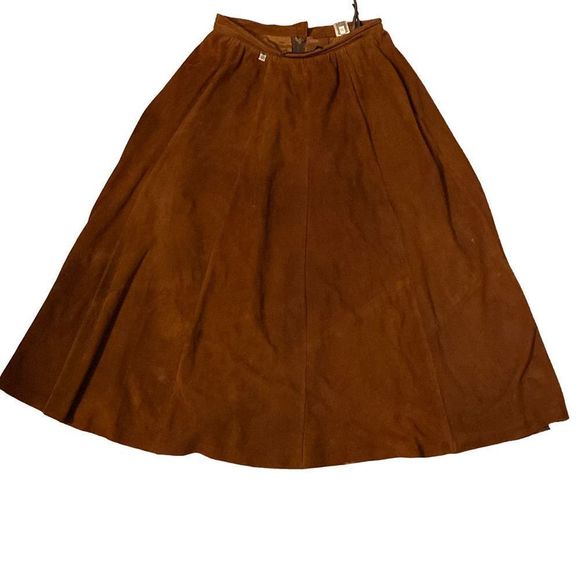 Vintage Der Trachtenmeister  Suede A-Line Leather Brown Skirt Cottagecore - Picture 1 of 11